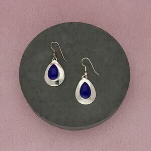 sterling silver lapis lazuli tear drop dangle earrings